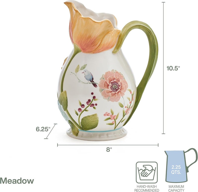 Fitz & Floyd Fitz and Floyd Meadow Floral Pitcher Vase, 2.5 Quart - Image 2